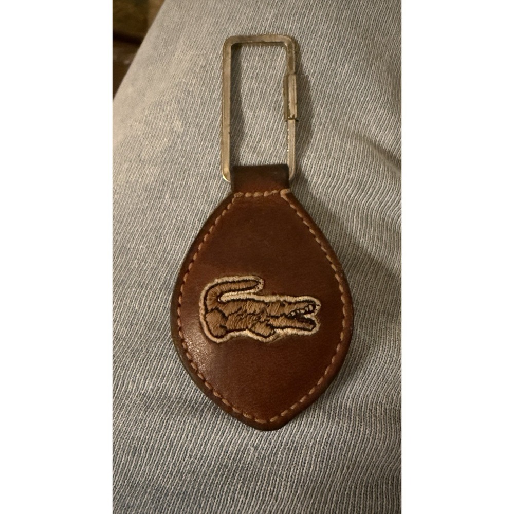Lacoste Izod Leather‎ Keychain Fob Embroidered Crocodile Logo Vintage
